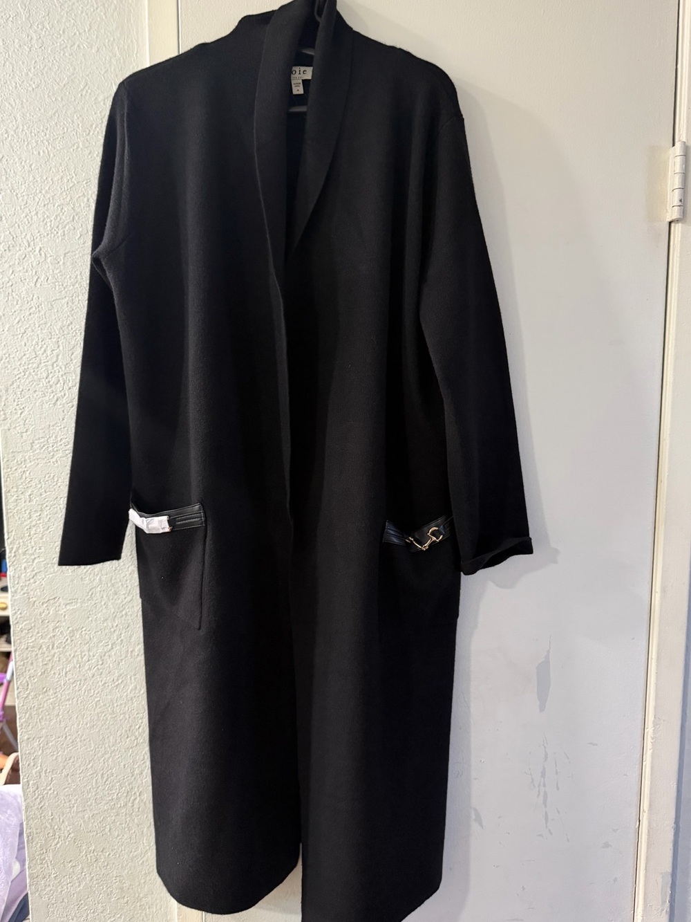 Joie Black Open-Front Long Trench Coat with Pocket Hardware